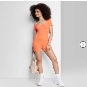 Women's Short Sleeve Lace-Up Back Fitted Romper - Wild Fable™